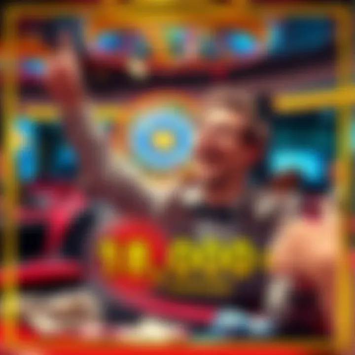 A joyful person celebrating a big win at a casino, with cash and chips around them.