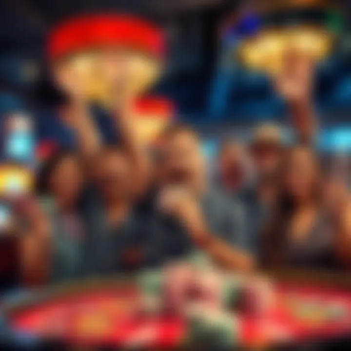 A group of people celebrating a big win at a casino, showcasing excitement and joy with stacks of chips in hand