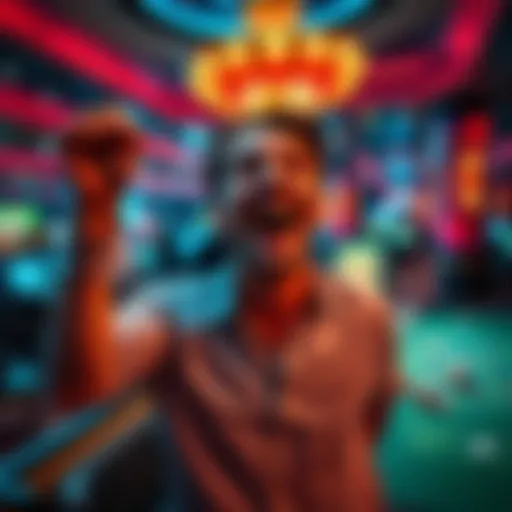 Casino Winning Experience A person celebrating a casino win, with chips and a table game in the background, showing excitement and joy after turning losses into profits.