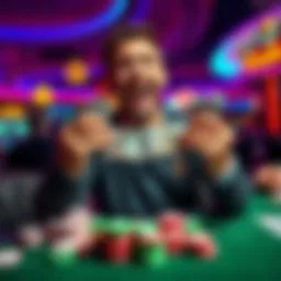 Casino winnings celebration A player celebrates with cash and casino chips after winning $6300 at Rampart and Suncoast Casinos in Las Vegas.