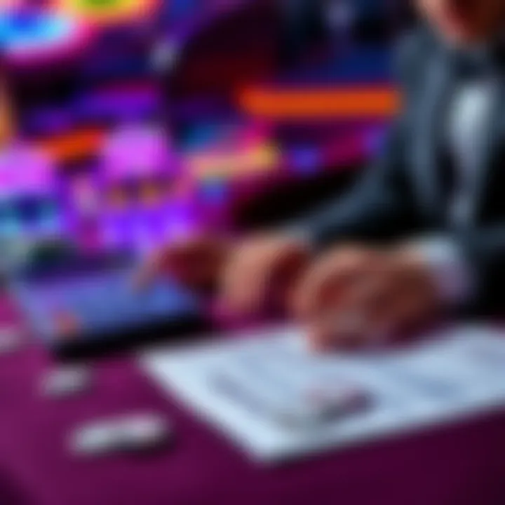 A player counting casino chips with a calculator and tax forms on the table