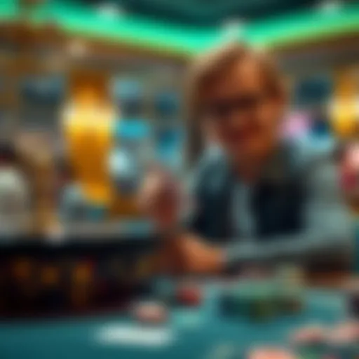 A beginner at a casino table looking at cards and chips, eager to learn the game.