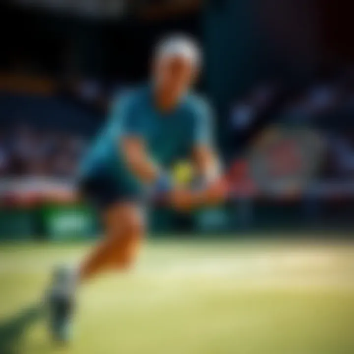 Casper Ruud hitting a tennis ball on the court while playing, focused on winning a game