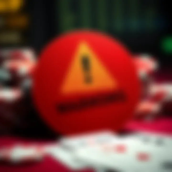 A warning sign indicating a fraudulent casino game, with a background of casino chips and cards