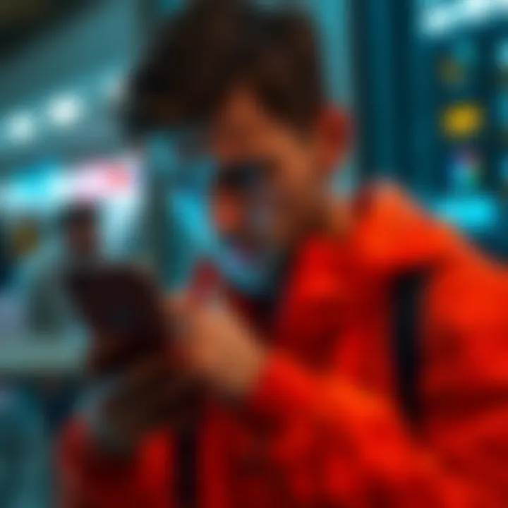 A person hesitating to click a link on a smartphone, looking concerned about online safety