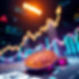 A digital graphic showing rising charts and token symbols representing Cdoe 1$ in a trading environment