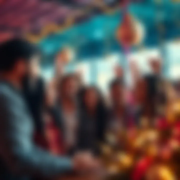 Celebrate Life's Wins A group of diverse people joyfully sharing their success stories in a bright, festive setting.