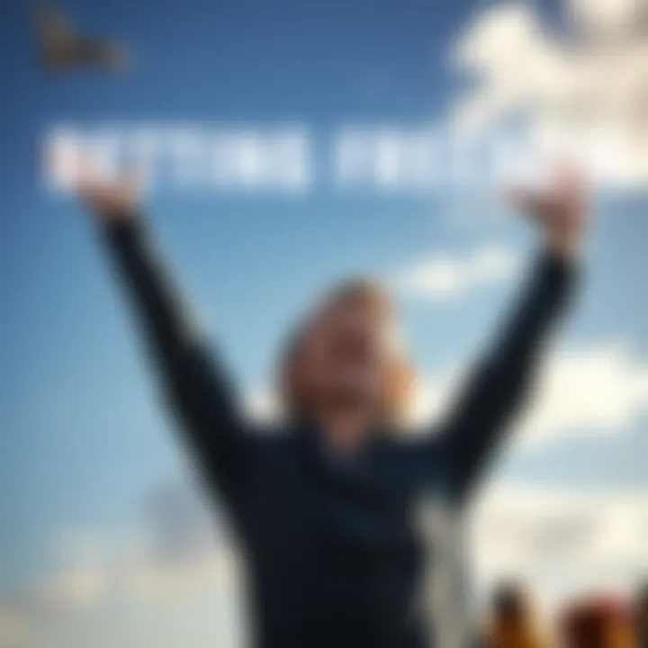 A cheerful person raising their arms in celebration outdoors, symbolizing two years without gambling and a positive life change.