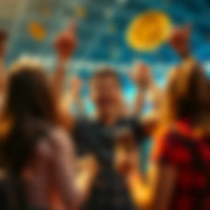 Person happily sharing their winning moment with others, showing excitement and joy