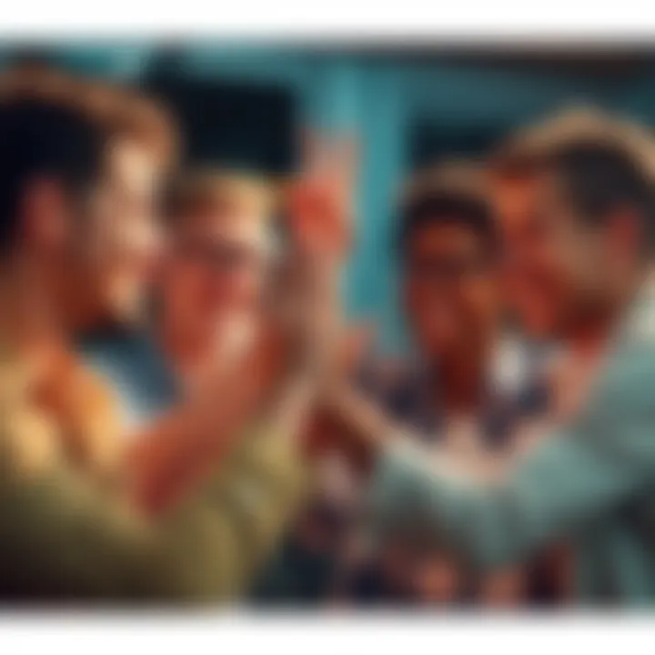 A group of friends smiling and high-fiving each other, representing joy in everyday achievements.