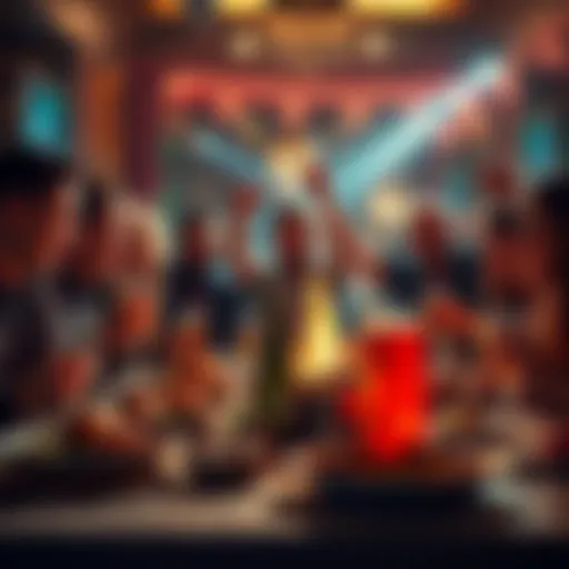 A group of friends joyfully celebrating their gaming victory with plates of chicken dinner and drinks at a table