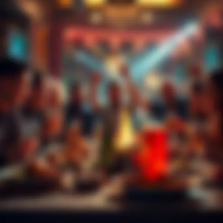 A group of friends joyfully celebrating their gaming victory with plates of chicken dinner and drinks at a table