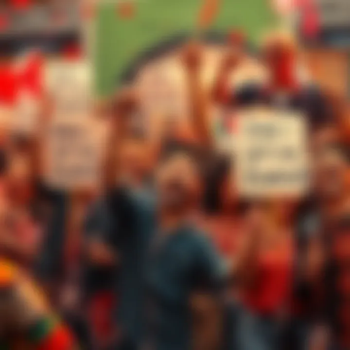 A group of diverse people celebrating and cheering with excitement, holding signs that say 'Can I get an A-Wen!'