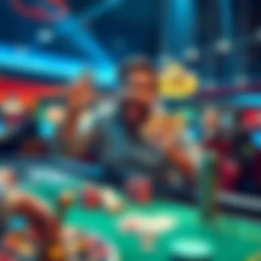 A person celebrating a big win at a gaming table, showing excitement and joy with cash in hand.