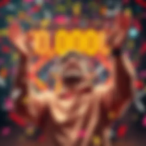 A person joyfully celebrating their big win with confetti and cheerful expressions