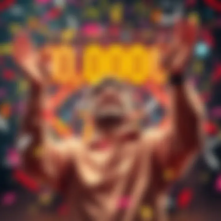 A person joyfully celebrating their big win with confetti and cheerful expressions