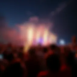 Celebration event with fireworks Crowd enjoying a lively celebration with fireworks in the background
