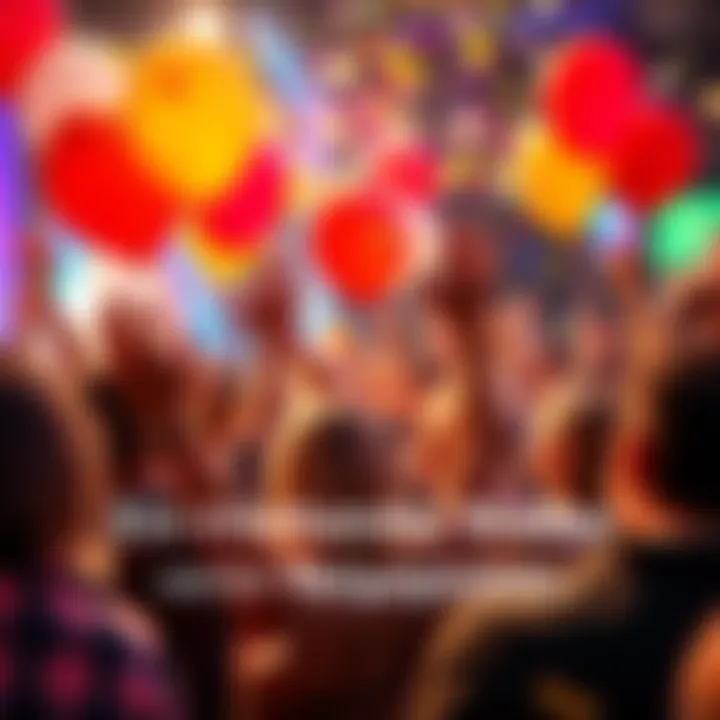 Celebration highlights A group of people joyfully celebrating with balloons and confetti at an event