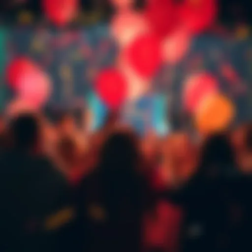 A group of people celebrating on June 13 with balloons and confetti