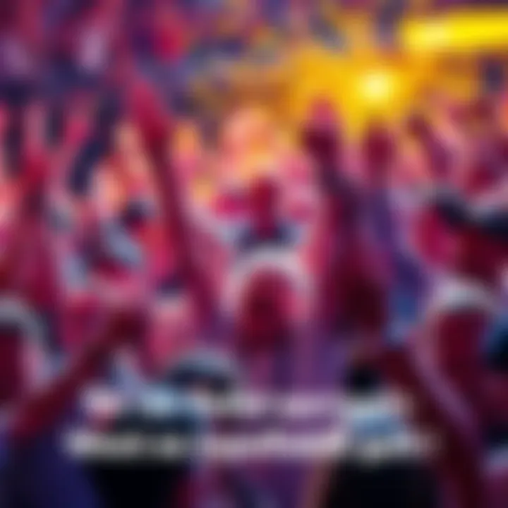 A joyful crowd celebrating a surprising achievement, with smiles and raised arms in excitement.