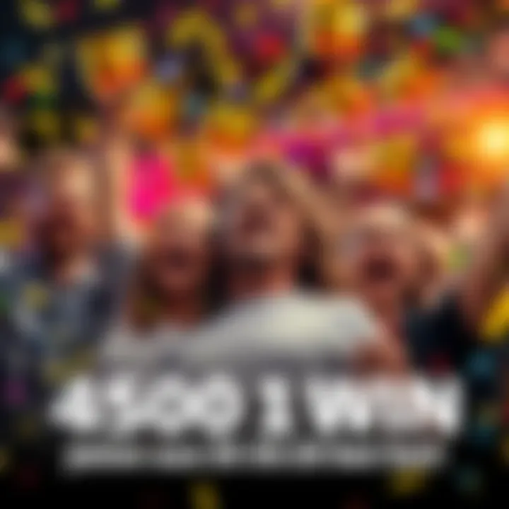 A group of excited people celebrating a $450 win from a $20 bet, with confetti and smiles