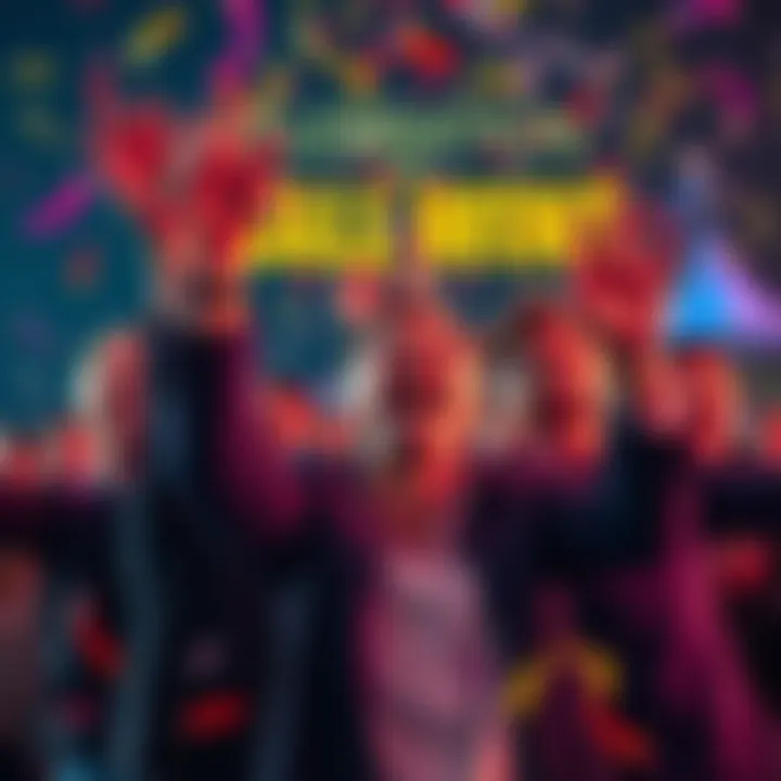 People celebrating small victories with happy expressions and confetti