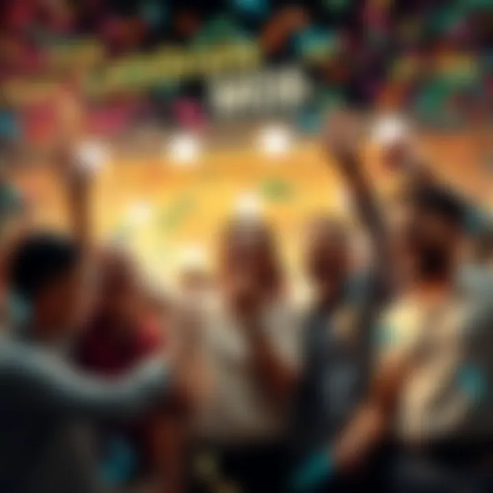 A group of happy people celebrating a victory with confetti and smiles, showcasing a successful moment.