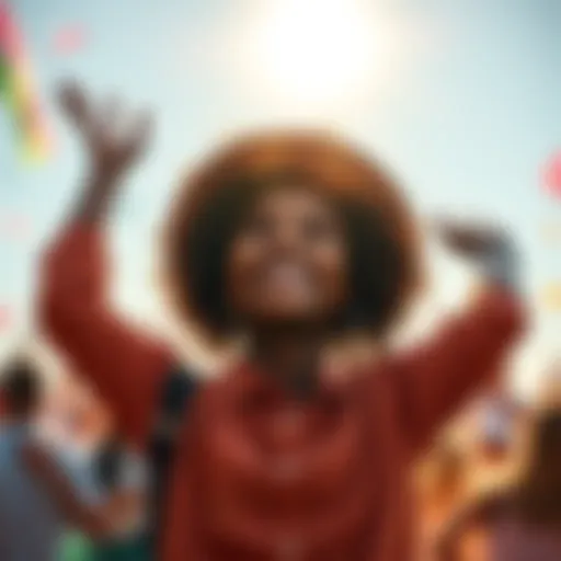 A person joyfully celebrating a personal achievement, arms raised in victory, with a bright background symbolizing hope and triumph.