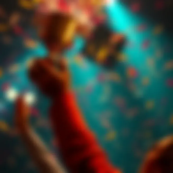 A person holding a trophy with confetti falling around them, celebrating a contest win.