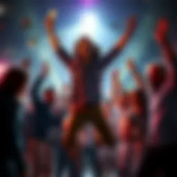 Person jumping in excitement with cash in hand, surrounded by friends celebrating a potential $182,000 win