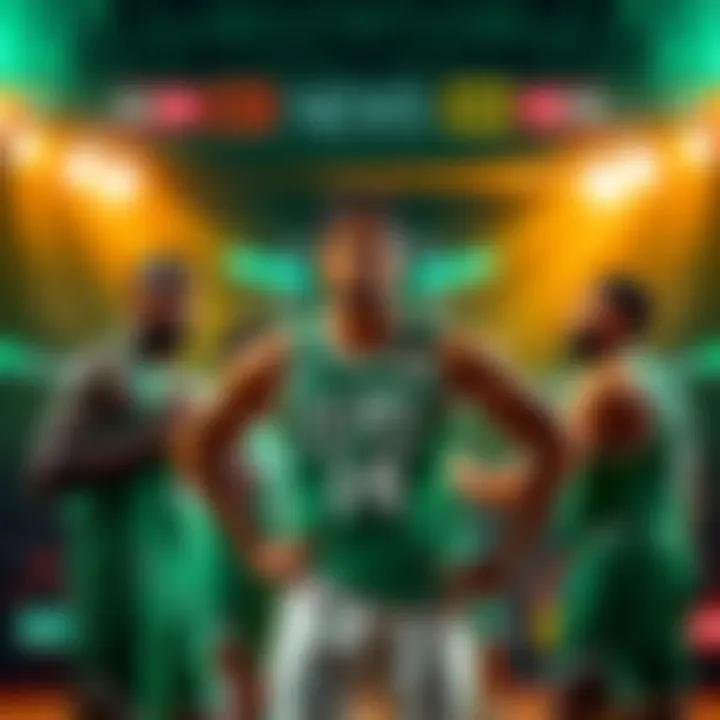 Boston Celtics players warming up while facing a tough game as Giannis Antetokounmpo returns, with injuries to key players like Jaylen Brown and Queta