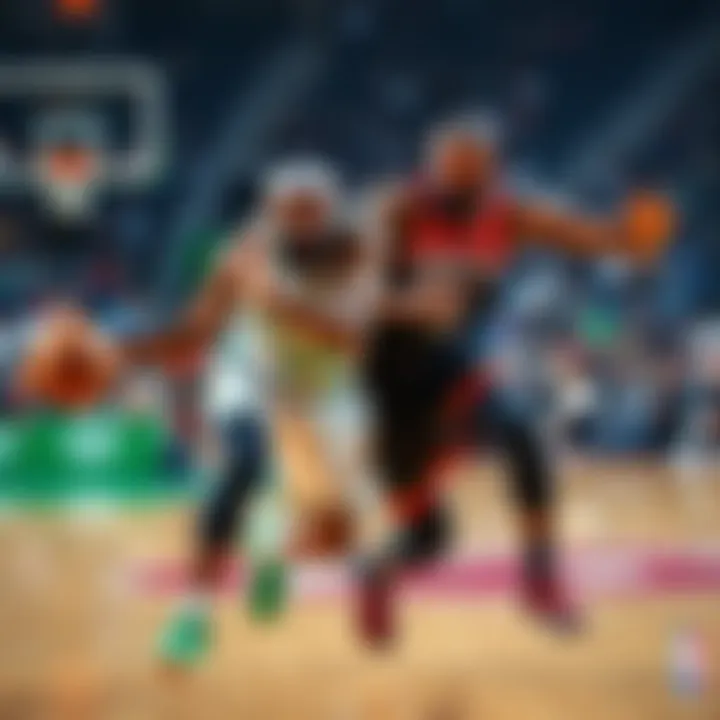 Celtics player defending against a Rockets player, showcasing team strategies