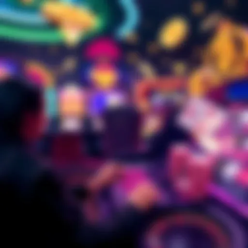 A person playing at an online casino, featuring crypto and regular currency options, with symbols of money and bonuses around them.