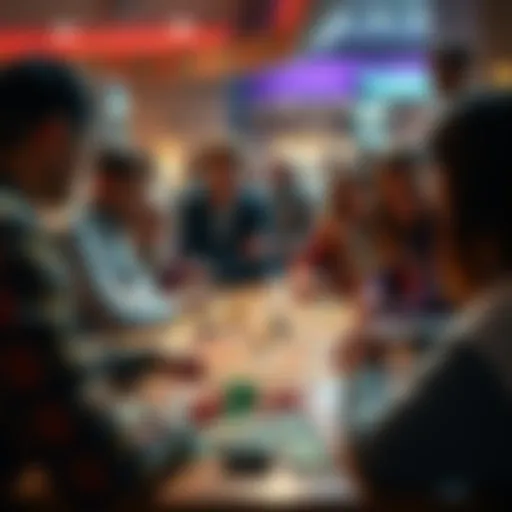 A group of people gathered around a table, focused on a challenging board game, with cards and game pieces spread out