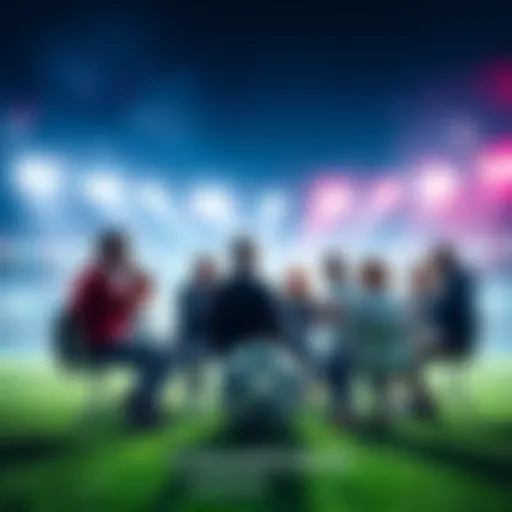 People engaging in a discussion about the Champions League, sharing thoughts and expectations, with a football in the background.