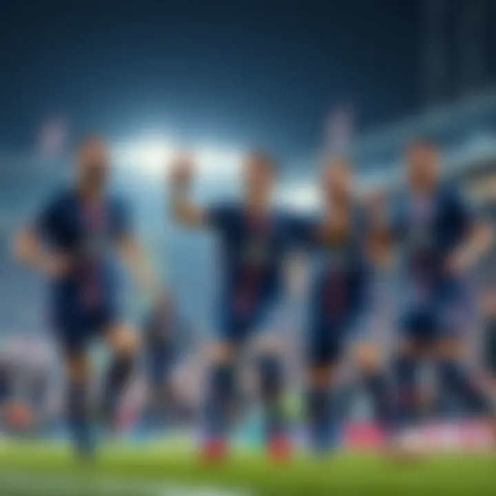 Players from PSG celebrating a goal in the Champions League Final