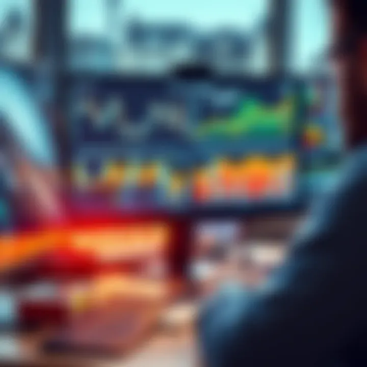 A person analyzing data on a computer with charts and graphs on the screen, representing opportunities and risks.