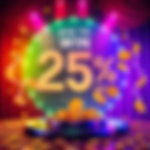 A colorful graphic showcasing a prize draw with a percentage sign and gold coins, inviting people to participate in the guessing game