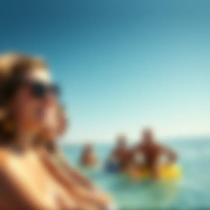 A group of people enjoying a sunny beach during a charter trip.