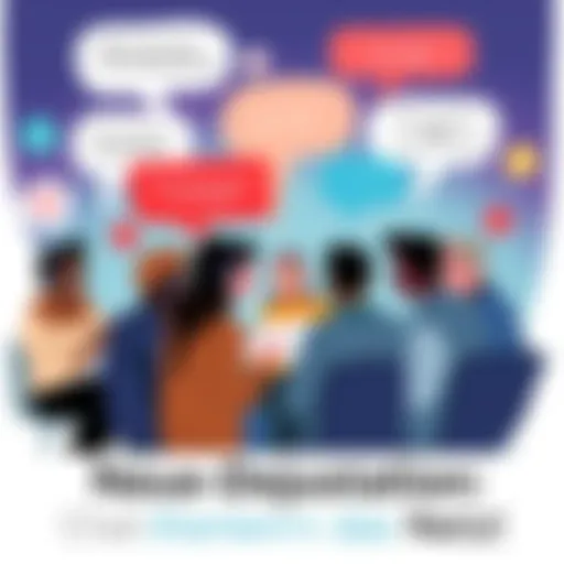 A group of people engaging in lively online chats with speech bubbles around them, showing various hot topics being discussed.