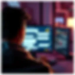 A person looking at a computer screen with chat messages on it, contemplating joining a community online.