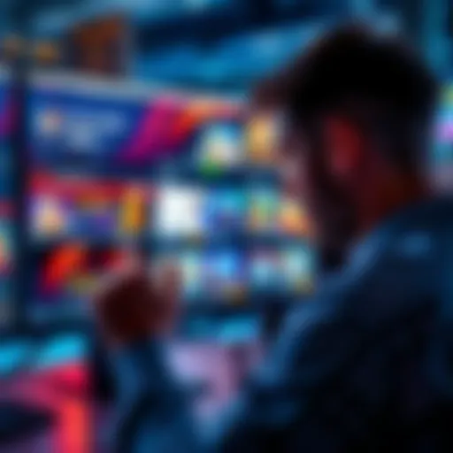 A person examining a computer screen displaying various online gambling websites and reviews