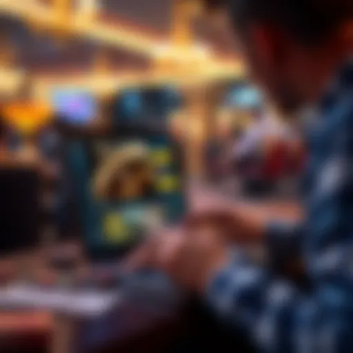 Person examining a gambling website on a laptop, looking for bonuses and reviews