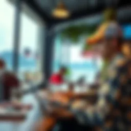 A traveler using a laptop in a café, checking their betting accounts securely while on vacation in Thailand