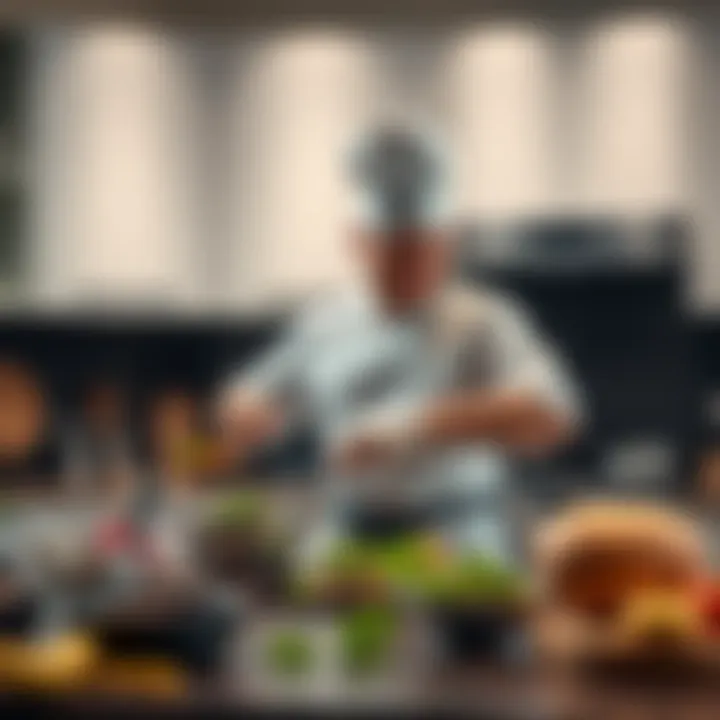 A chef joyfully cooking in a modern kitchen, representing creativity and personal expression.