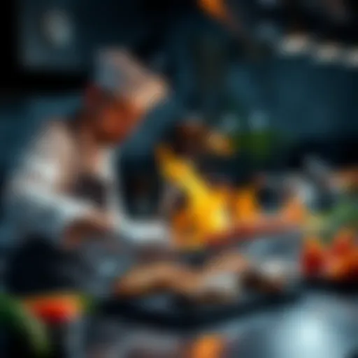 A chef grilling steaks and vegetables in a kitchen, celebrating the return of meat to the menu