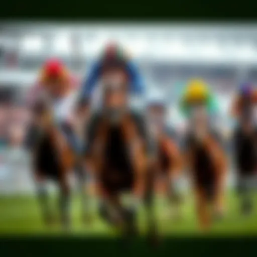 Jockeys riding horses at the Cheltenham Festival, showcasing competitive racing atmosphere.