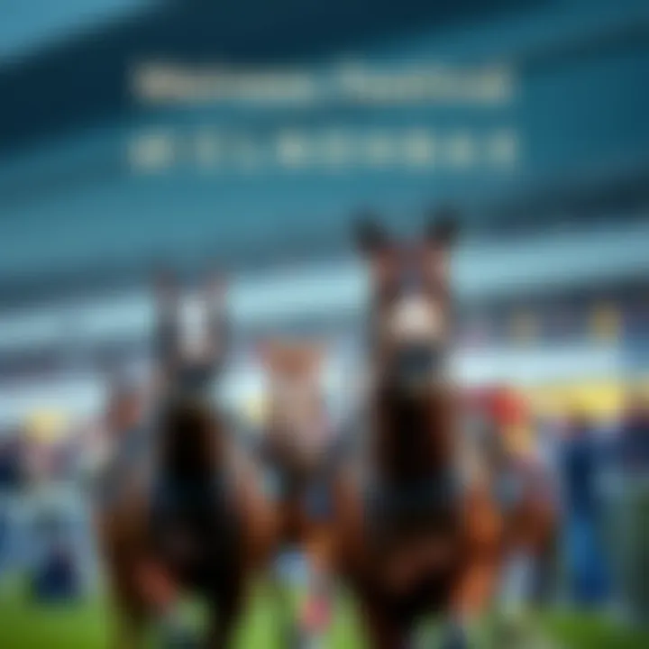 A lively scene with racehorses competing at the Cheltenham Festival, with spectators cheering in the background.