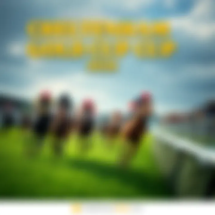 A thrilling scene from the Cheltenham Gold Cup, featuring racehorses competing on a scenic track with excited spectators in the background.