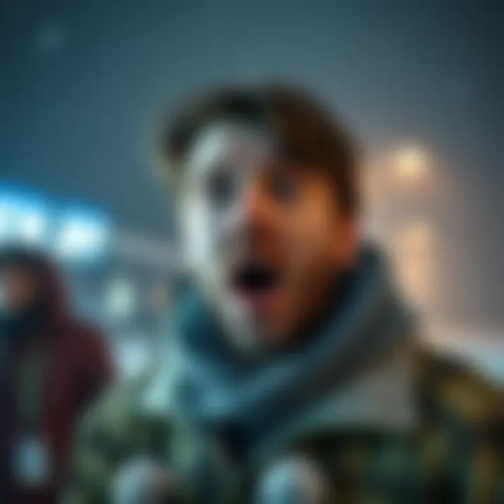 A person experiencing a sudden chill, with a surprised expression in a cold environment.